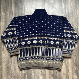 Columbia Nordic Fair Isle Wool Quarter Zip Sweater Winter Holiday Pattern‎ XL